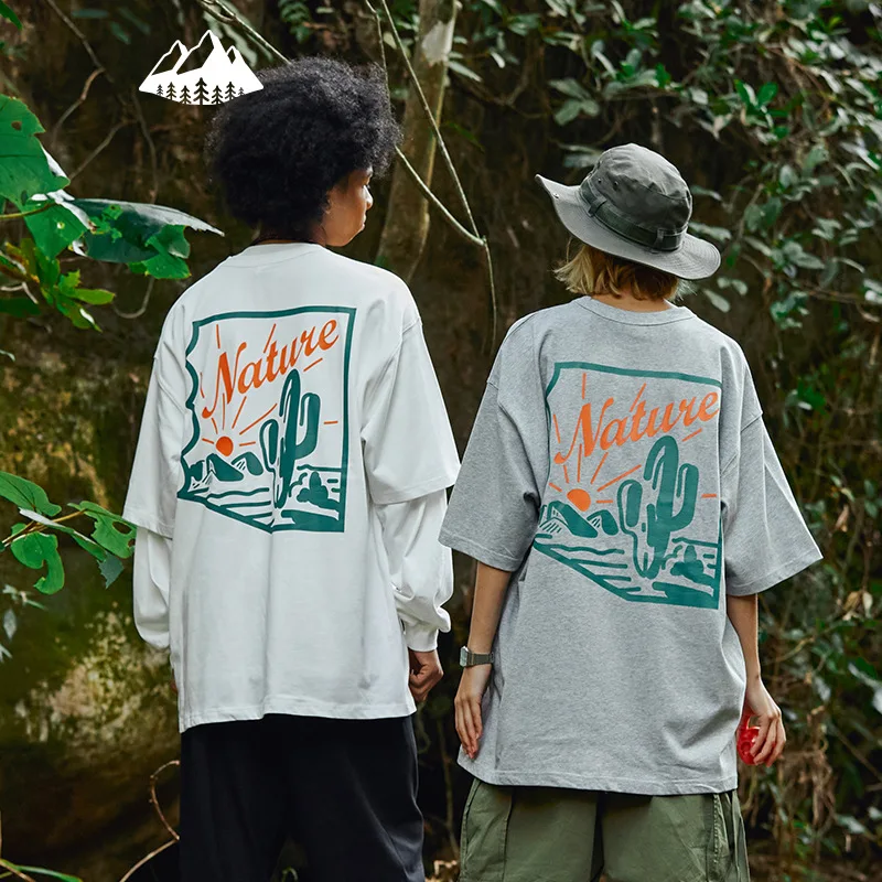 

Its Green Series Spring and Summer New 265g Japanese Loose Street Cactus Print Short Sleeve Male T