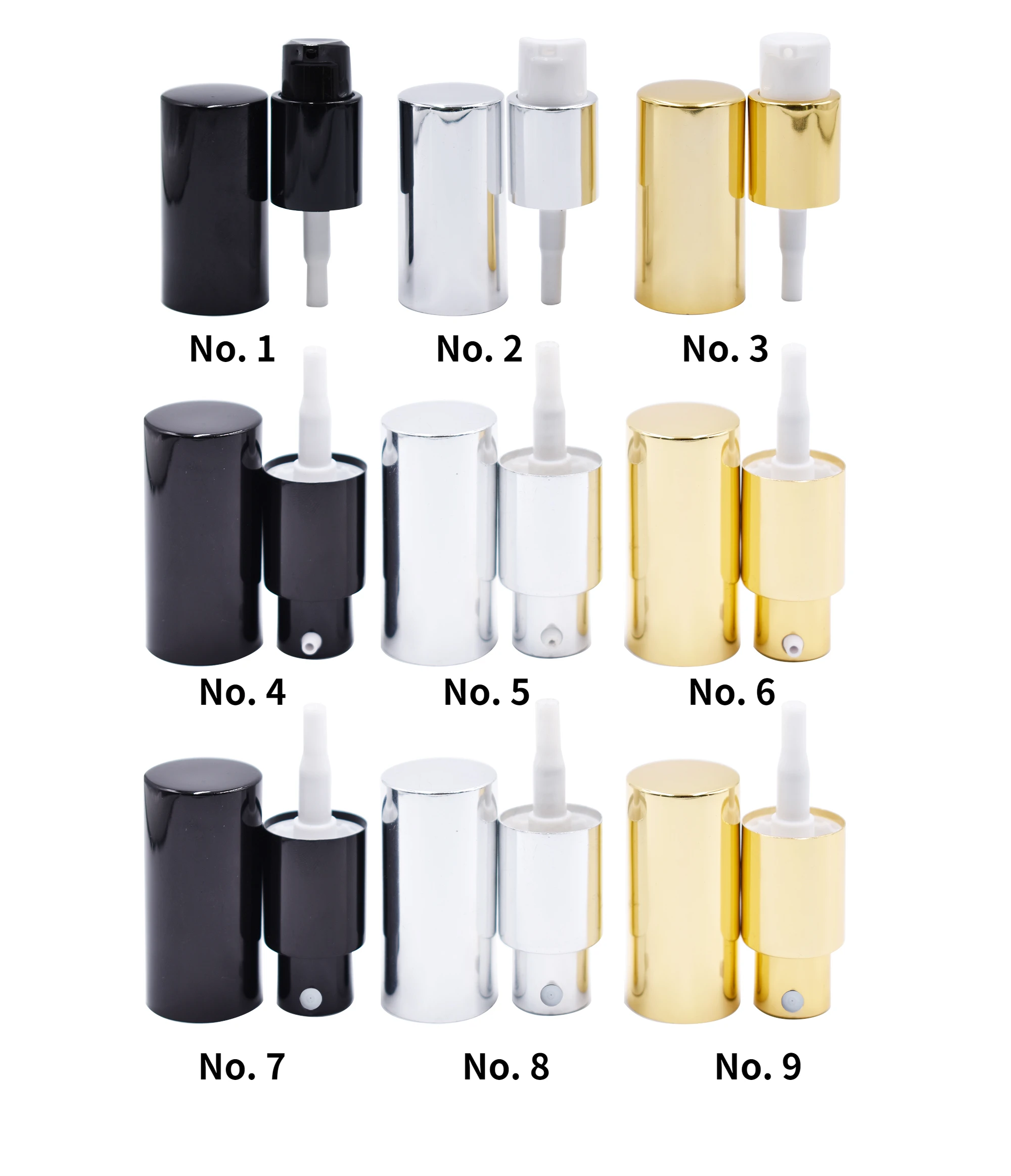 20pcs/lot 18mm Alumite gold / silver / black spray pump cap with cover for perfume and cream bottles for 10ml 30ml 50ml 100ml