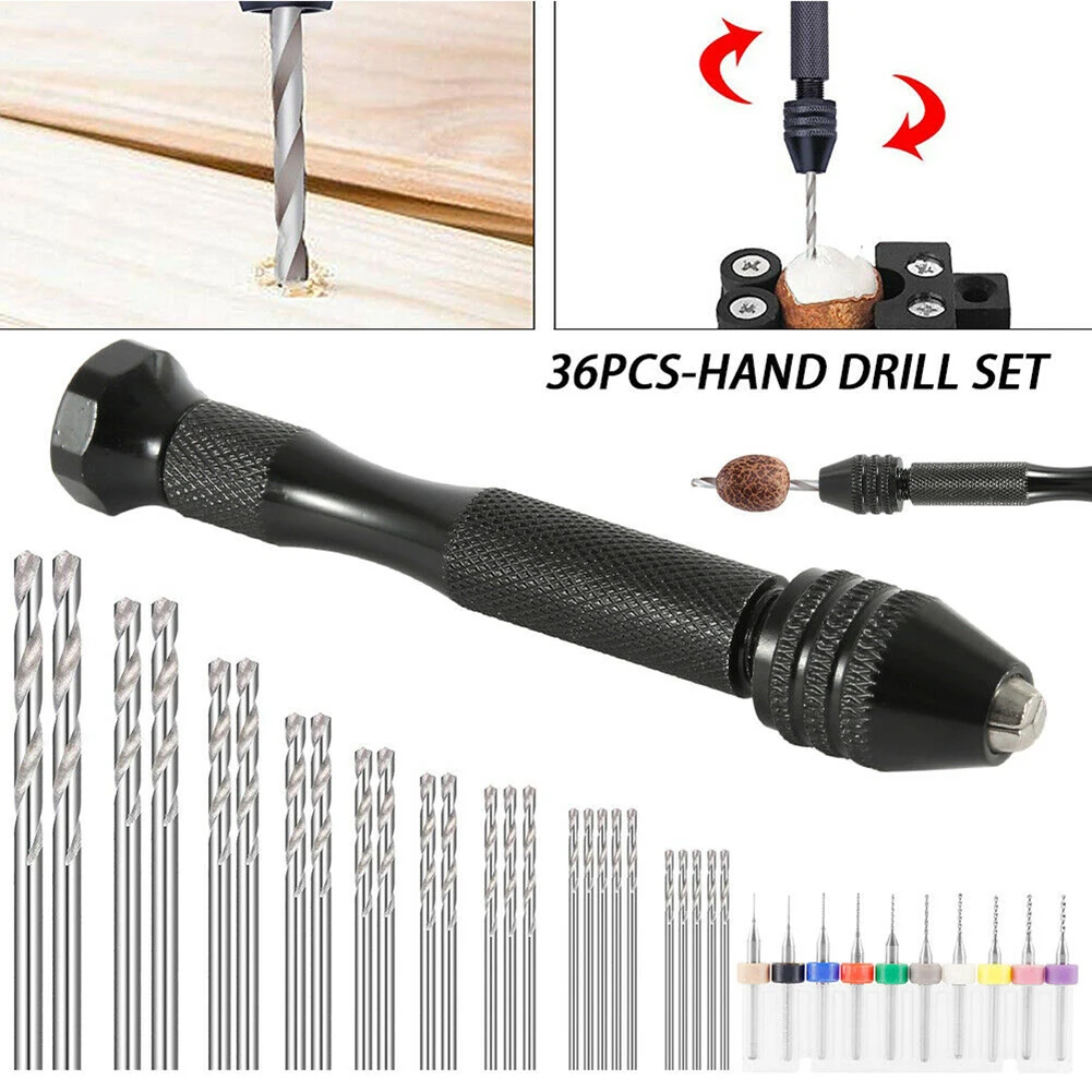 

36pcs Pin Vise Hand Drill For Jewelry Making Set HSS Mini Micro Drill Bits Twist Drills Small Manual Keyless Chuck Rotary