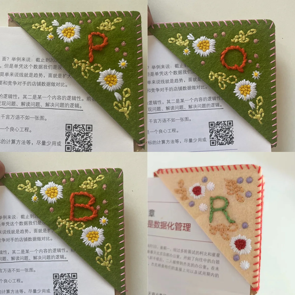 

1PC Hand Embroidered Corner Bookmarks Felt Triangle Marker Bookmarks Gifts for Reading Lovers For Reader Teacher Gift