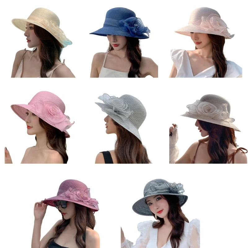 

Organza Tea Party Hat Wedding Bowlers Hat Women Fascinator Hat Derby Hat for Women SunHat Church Hat Church Fascinator