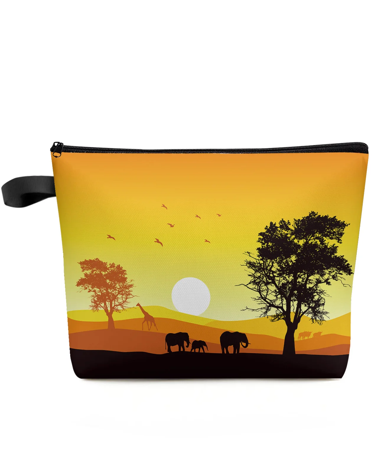 

African Sunset Landscape Elephant Giraffe Silhouette Makeup Bag Pouch Women Cosmetic Bags Organizer Storage Pencil Case