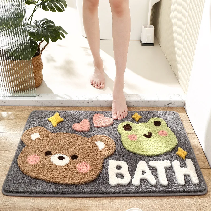 

Mat Bathroom Carpet Cartoon Foot Dry Water High Flocked Microfiber Absorbent Rug Quality Cute Non-slip Bath Quick Bath Mat