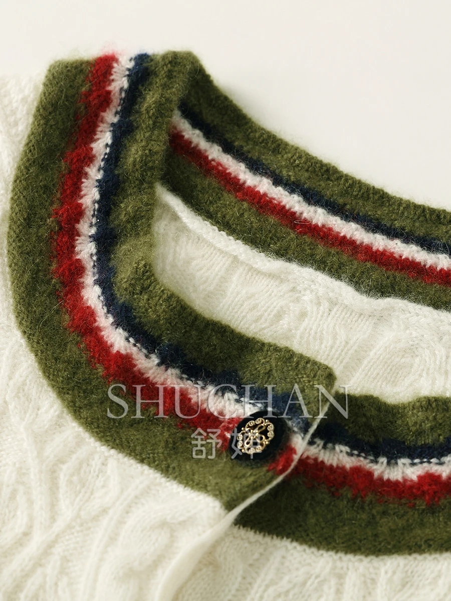 100% кашемировый кардиган Женский вязаный свитер с круглым вырезом Повседневный