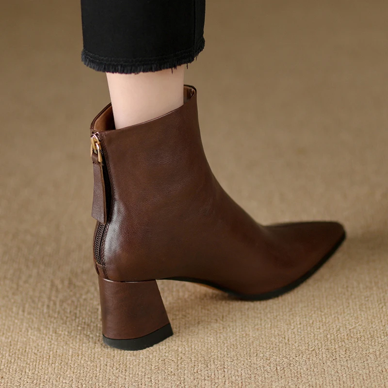 Ботильоны женские из воловьей кожи теплые полусапожки на толстом высоком