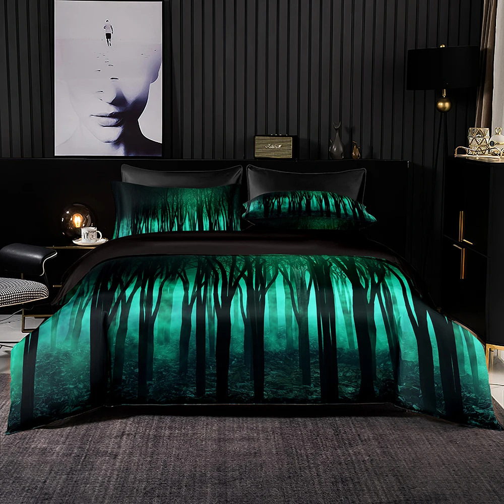 

Комплект постельного белья с принтом «волшебный лес», 2/3 комплекта, пододеяльник зеленого цвета 220x240 с наволочкой, комплект в американском с...