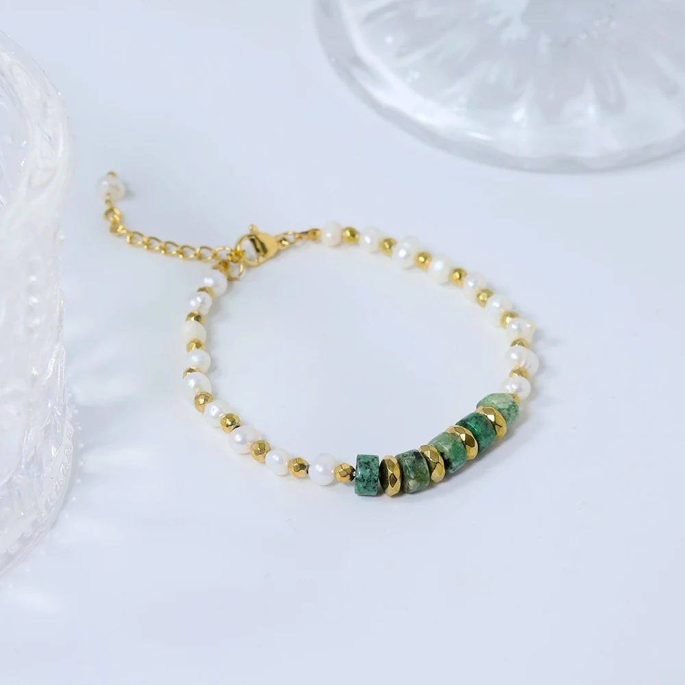 Женский браслет из бусин с натуральным пресноводным жемчугом