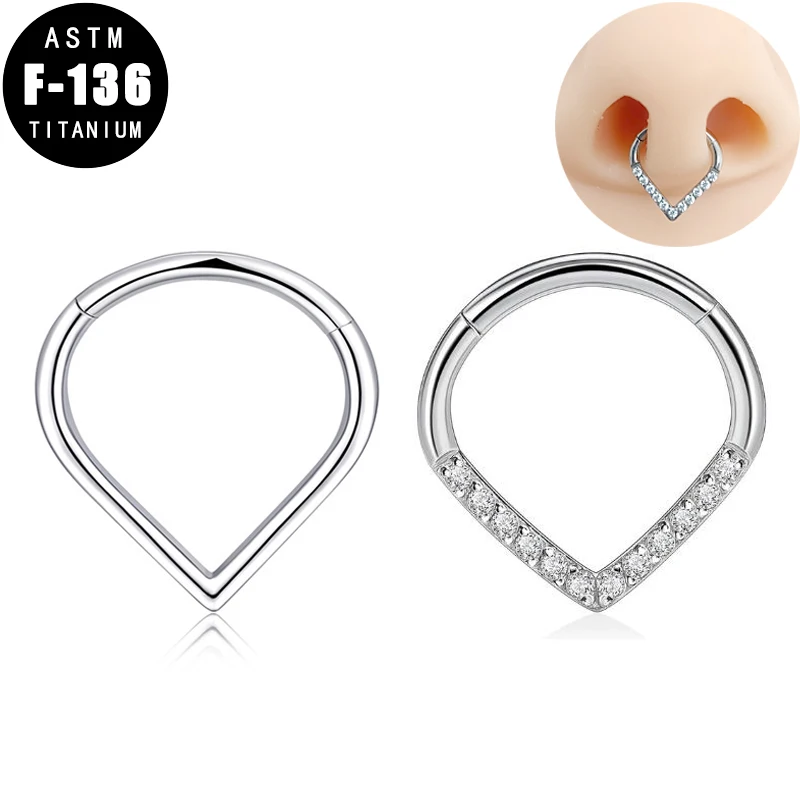 

ASTM F136 Titanium Nose Piercing Rings Septum Clicker Tear Drop Zircon Helix Ear Cartilage Tragus Earring Hinged Segment Jewelry