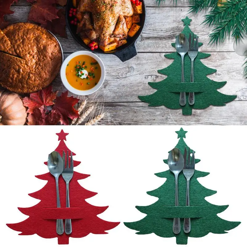 

Christmas Silverware Bags 4pcs/set Christmas Tree Non Woven Kitchen Utensil Holder Cutlery Pockets Silverware Holders Bag