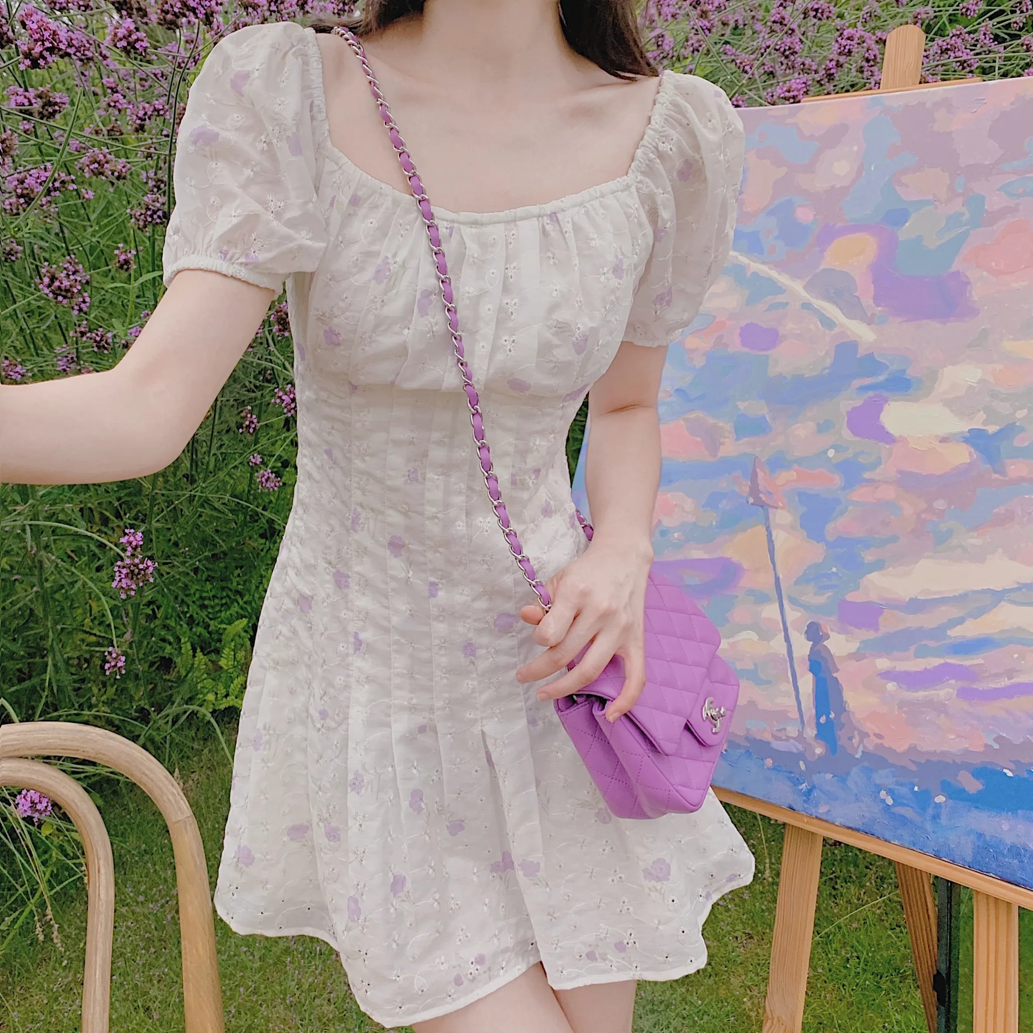 

Летнее платье, новинка, Облегающее вязаное платье с коротким рукавом и круглым вырезом, юбка-жилет средней длины, женское цветочное свободн...