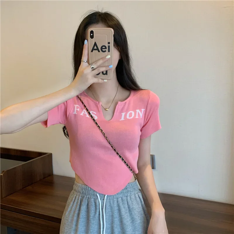 Sweet Spicy Отличительный вязаный женский укороченный топ с U-образным вырезом и