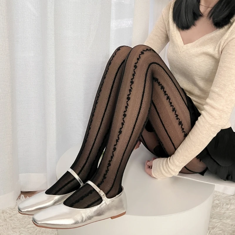 

Женские эстетические колготки, элегантные прозрачные колготки в полоску с цветочным узором, чулки