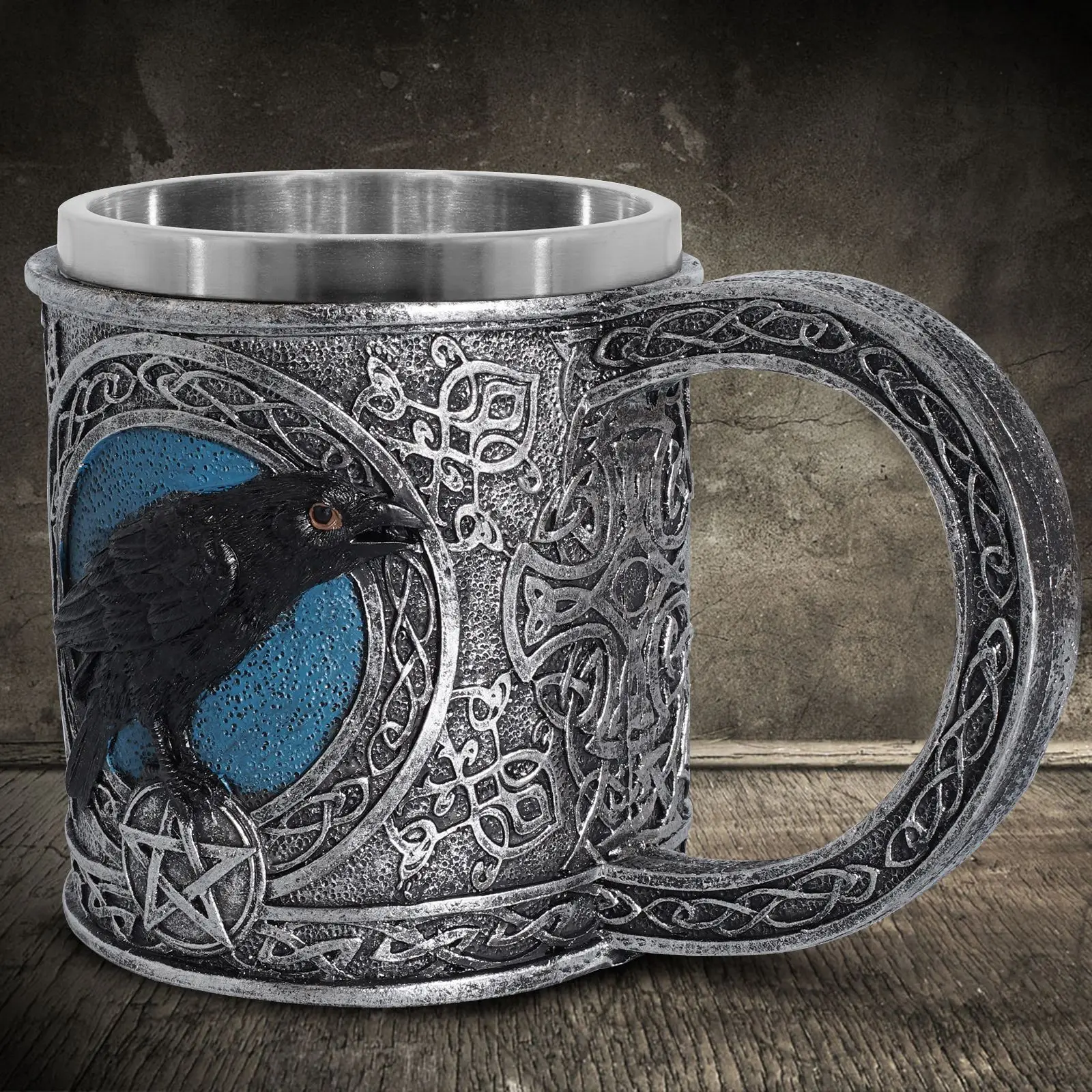 Nordic Viking Odin raven star Tankard Raven beer glass retro stainless steel wine glass bar Christmas gift