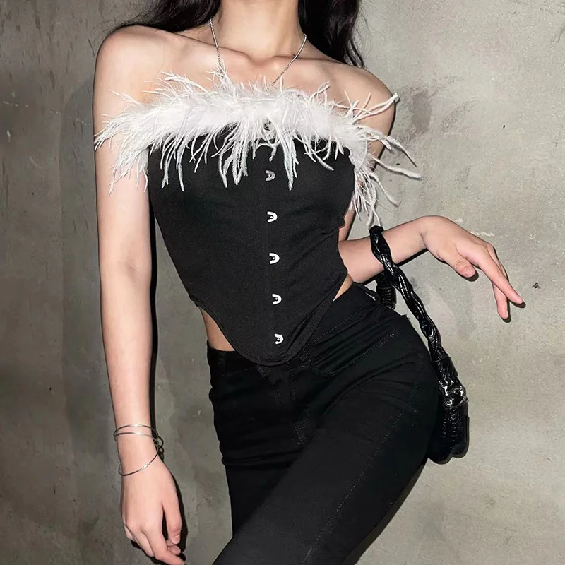 

Hot Girl Sexy Vest Female Hairy Collar Sleeveless Slim Bottoming Shirt