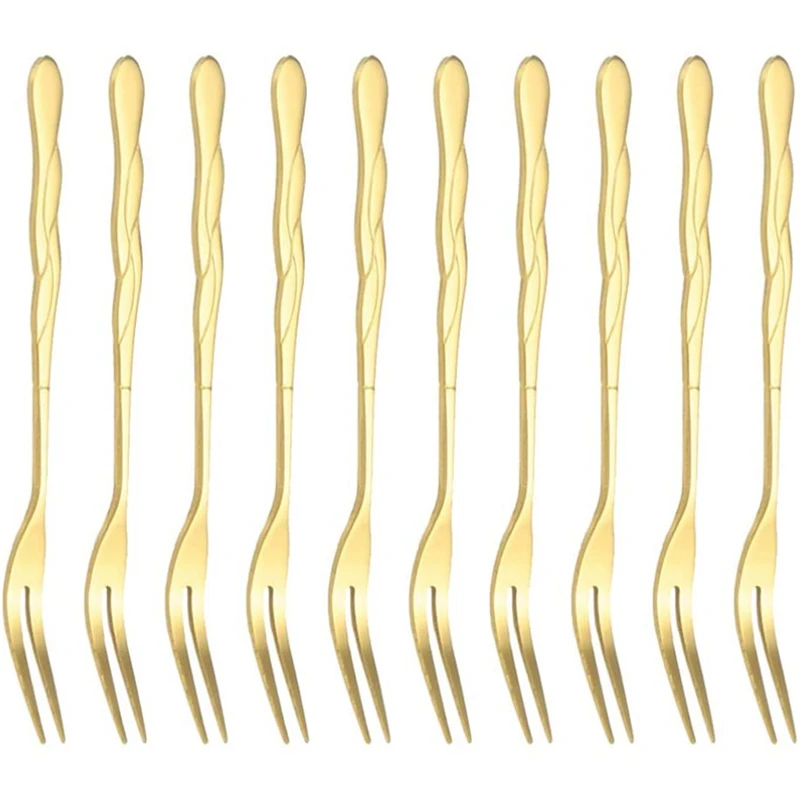 

LUDA 10Pcs Stainless Steel Cake Fork Fruit Fork Dessert Cake Forks Salad Cocktail Fork Two Prong Dinner Fork