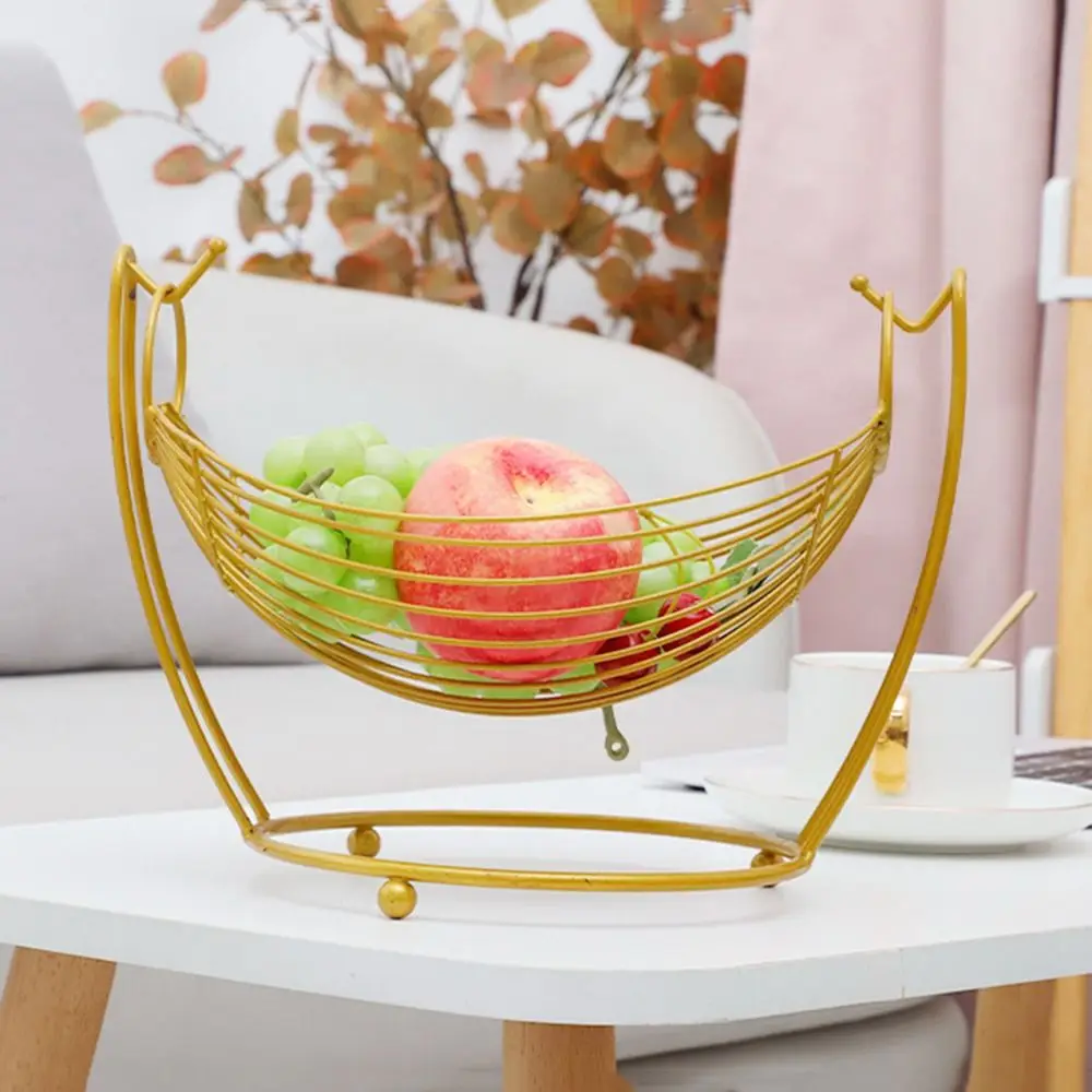 

Gold Fruit Vegetable Basket Creative Hammock Shaped Iron Wire Storage Plate Display Tray Snack