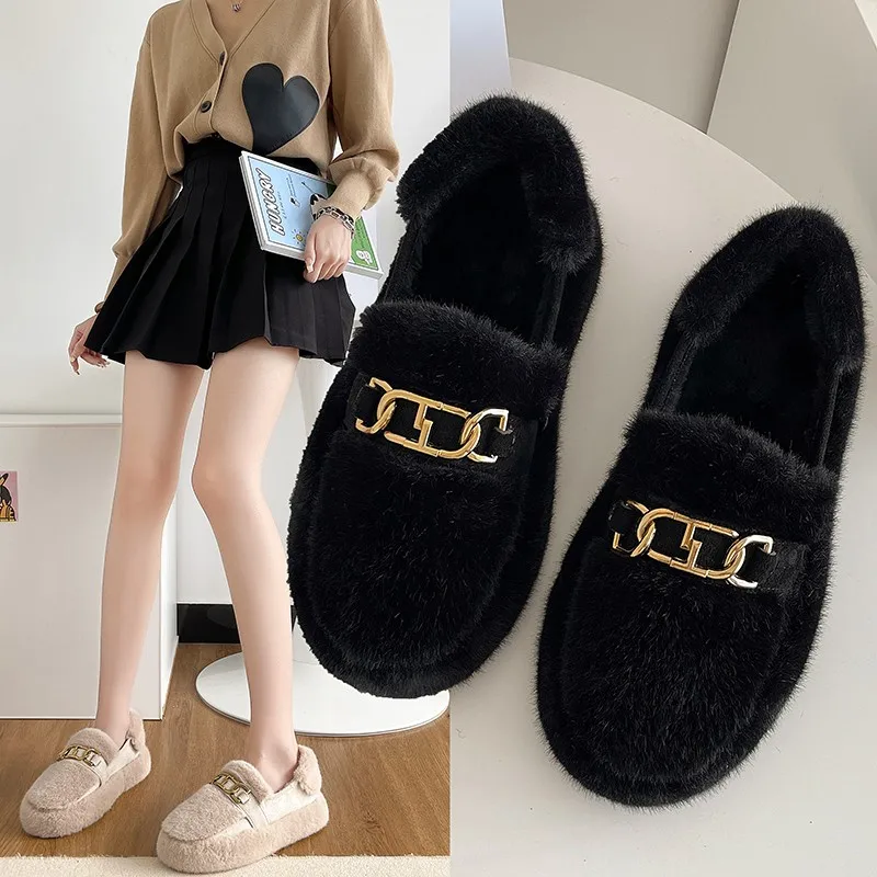 

Новинка 2022, универсальные модные Нескользящие ботинки на толстой подошве с жемчугом для снежной погоды, женские зимние кашемировые ботинки...