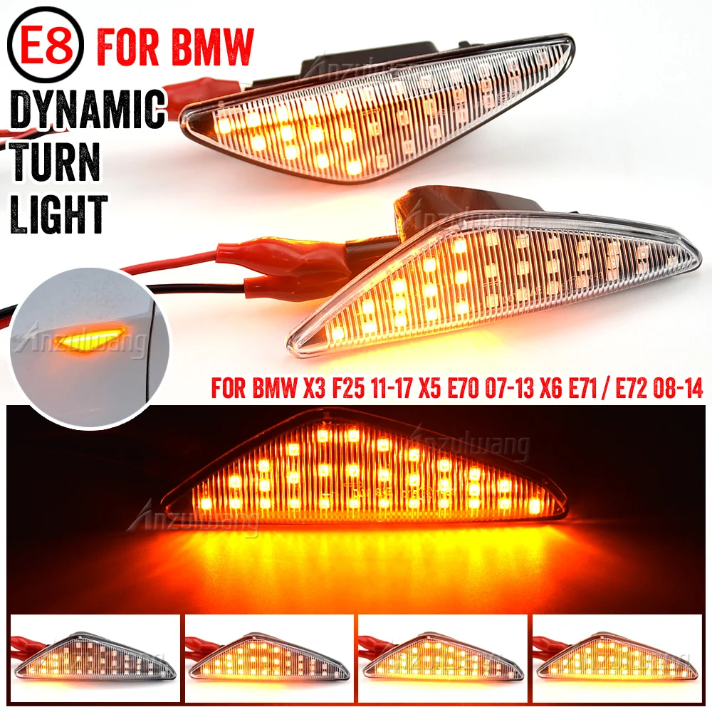 

LED Dynamic Side Marker Turn Signal Blinker Flowing Water Blinker Flashing Light For BMW X3 F25 X5 E70 X6 E71 E72 2008-2014