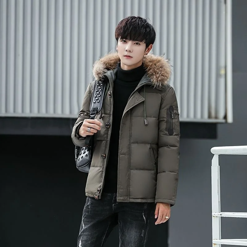 Outdoor Down Jackets Men's Short Thickened Down Hooded Coat Young Students' Winter Coat Warm and Cold Proof Jacket for Men