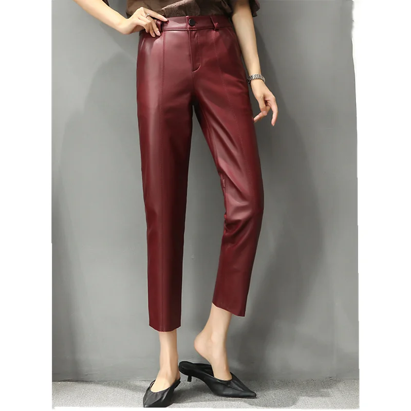 Leather Pants Female Tight Skinny Foot Pants Women's Sheepskin Ankle Length Pencil Pants Versatile Casual Genuine Leather Pants