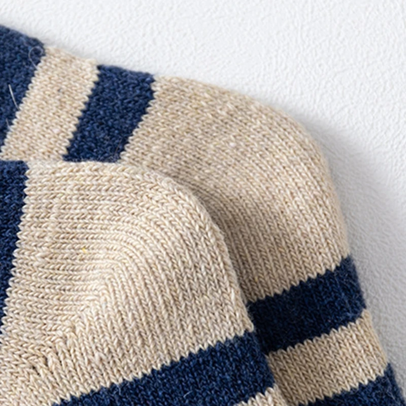 5 Pairs Men Thick Thermal Warm Crew Socks Faux Wool Knit Striped Pattern Hosiery