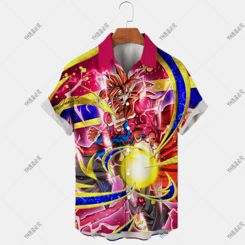 

New Men's Shirts Short Sleeve Cartoon Shirts Japanese Anime Dragon Ball Print Men's Shirts Premium Harajuku Party Shirts for Men