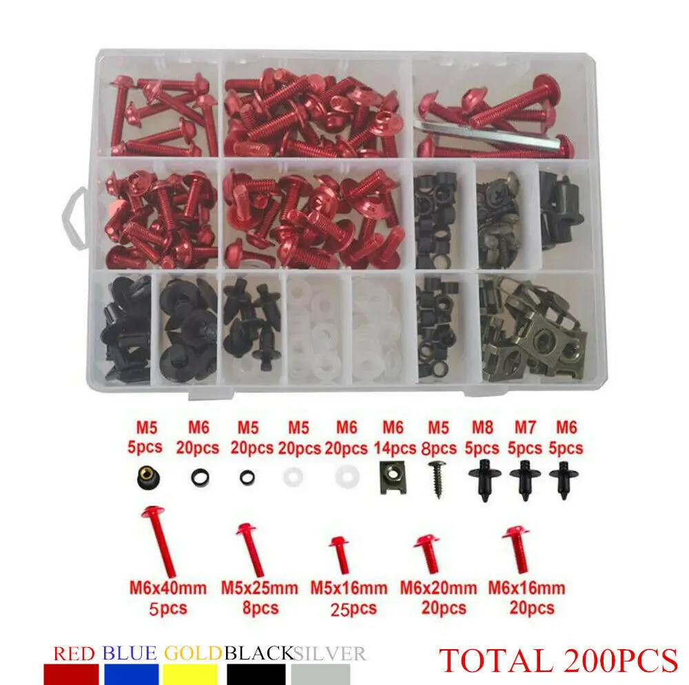 

Motorcycle Accessories 200x Complete Fairing Bolt Kit Body Screws Clips For Honda VFR 400 R NC30 1988-1992