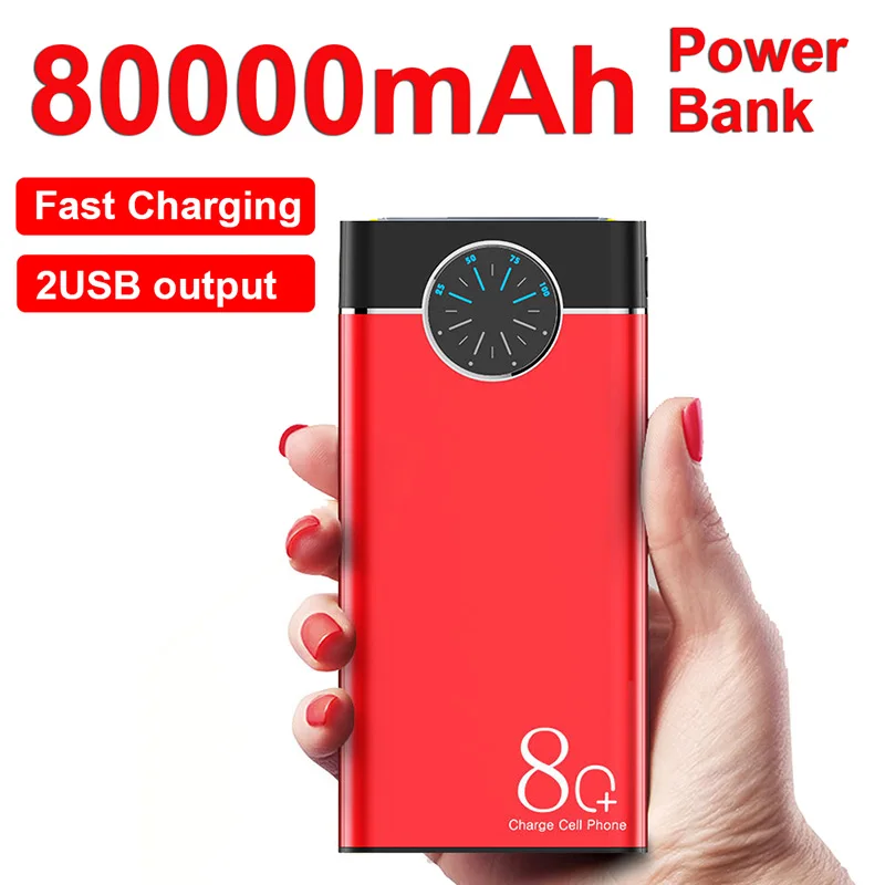 

80000mAh Fast Charging Power Bank Portable High Capacity Charger Digital Display External Battery Flashlight for iPhone Xiaomi