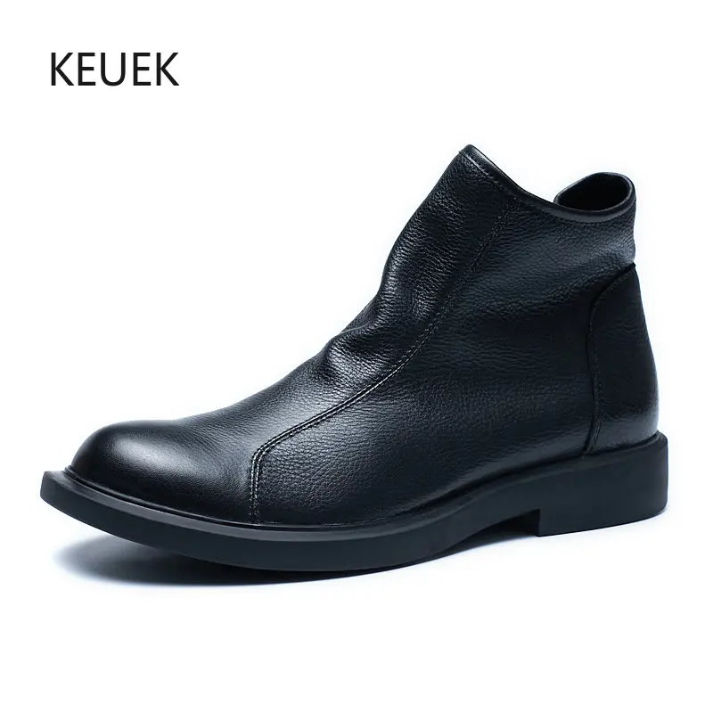 

New Soft-soled Business Casual High-top Leather Shoes Men Black Combat Genuine Leather Chelsea Dress Luxury Male Ankle Boots 5A