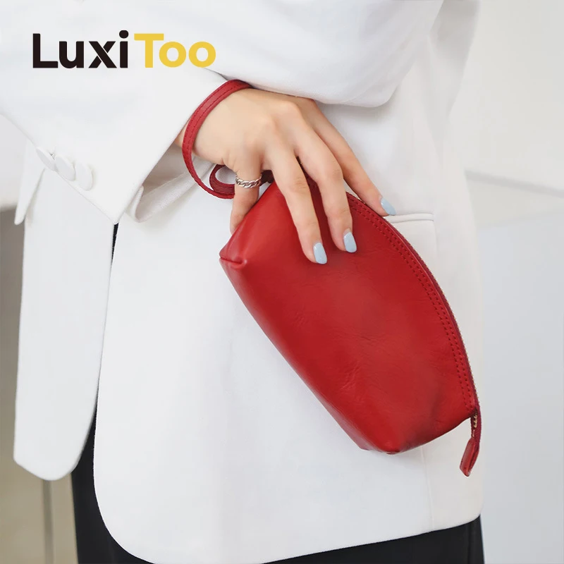 Makeup Bag Women Genuine Leather Clutch Travel Cosmetic Bag Outdoor Storage Bags Lady Handbags Phone Purses for Women Hand Bag
