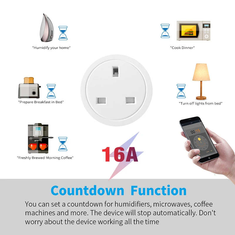 

Smart Tuya WiFi UK Smart Plug 16A Adapter Wireless Remote Voice Control Power Monitor Timer Socket Works For Google Home Alexa