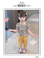 fashion girl floral top chiffon casual pants set summer new baby girl western style 2 piece suits set for children birthday gift