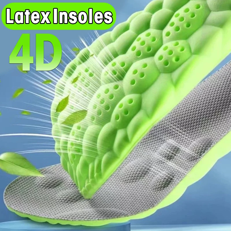 Latex Sport Insoles Soft High Elasticity Shoe Pads Breathable Deodorant Shock Absorption Cushion Arch Support Insole Men Women