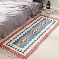 handmade art woven carpet boho style home decor geometric floor mat non slip study bedroom foot rugs modern cotton rug tassels