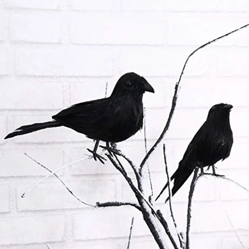 

6Pcs Halloween Black Crow Ornaments Simulation Feather Decoration Artificial Statues Art Craft Gift for Garden Yard Tree Lawn