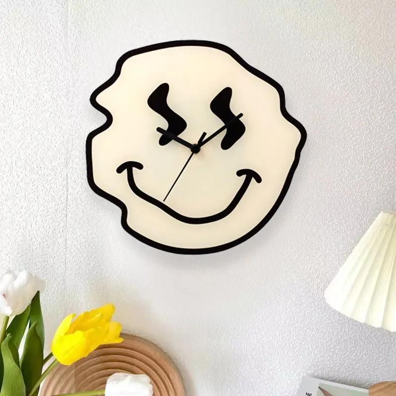 

Twisted Smiling Cartoon Room Clocks Wall Needles Quartz Living Kids Acrylic Accessories Decoration Time Hanging Clock for Decor