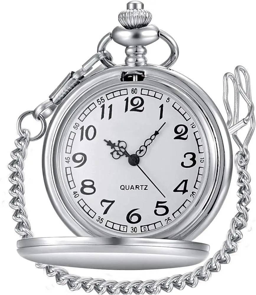 

Classic Smooth Vintage Quartz Pocket Watch Arabic Numerals Scale Mens Womens Watch with Chain Christmas
