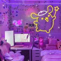 custom led pom pom purin japanese cat anime neon flex light sign home room wall decor kawaii anime bedroom decoration mural
