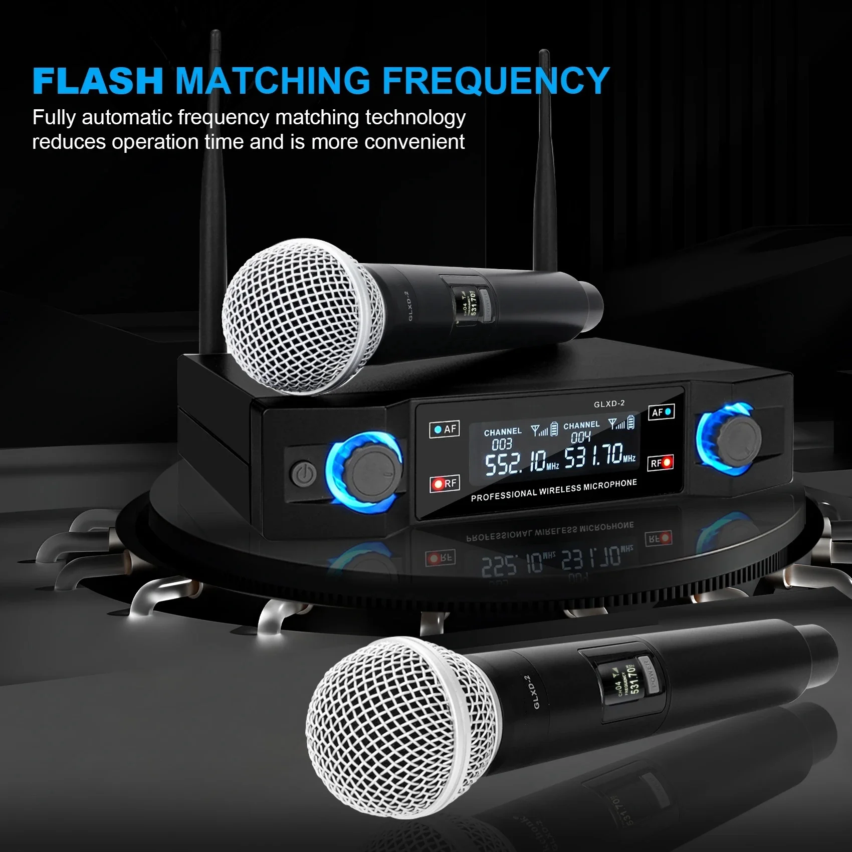 Фото GLXD2 Профессиональная беспроводная микрофонная система, двухканальный UHF беспроводной ручной динамический микрофон с фиксированной частотой для караоке-вечеринки №2