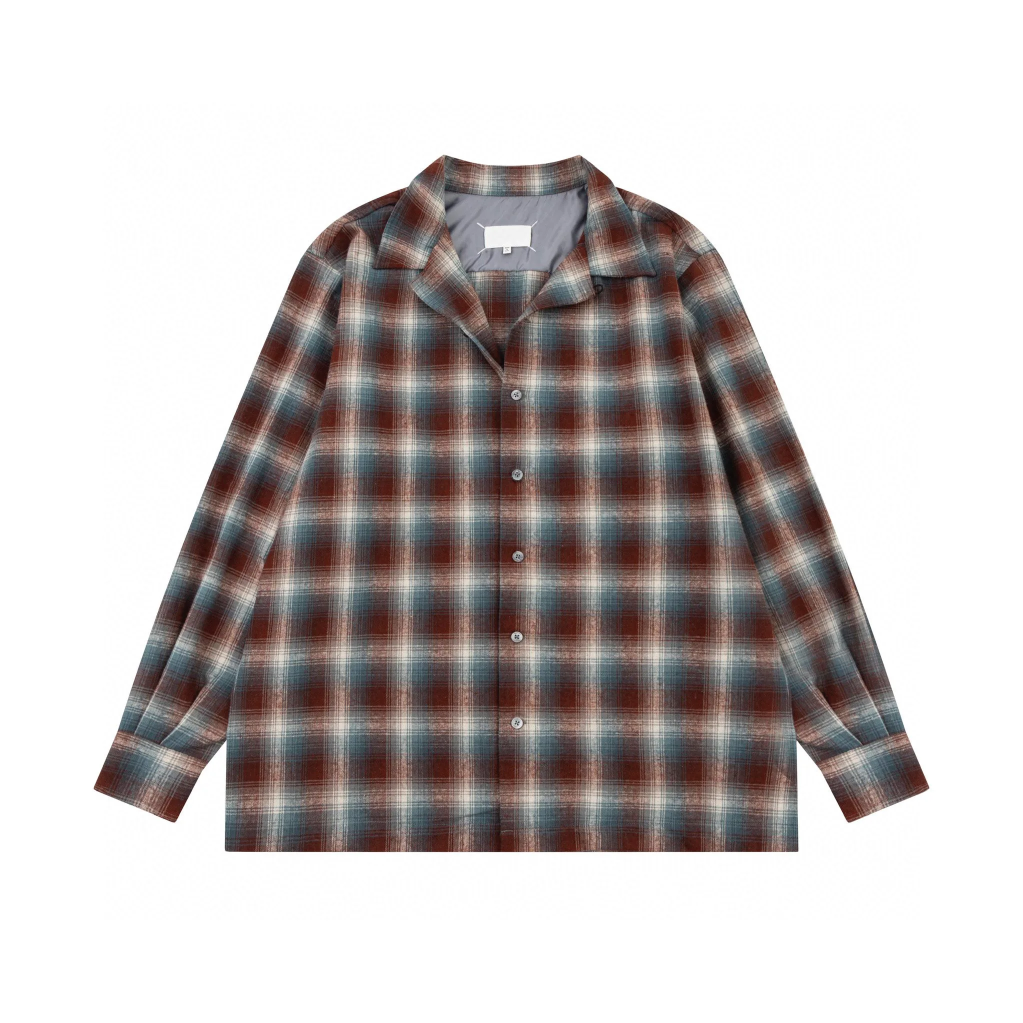 

Margiela Vintage Shirts Contrast Color Plaid Single Breasted Pocket Blouse High Quality Women Men Pure Cotton Oversized Shirts