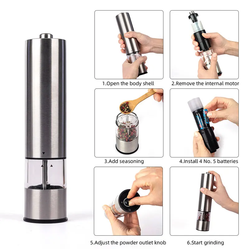 Электрическая мельница для соли и перца нержавеющая сталь кухонные инструменты