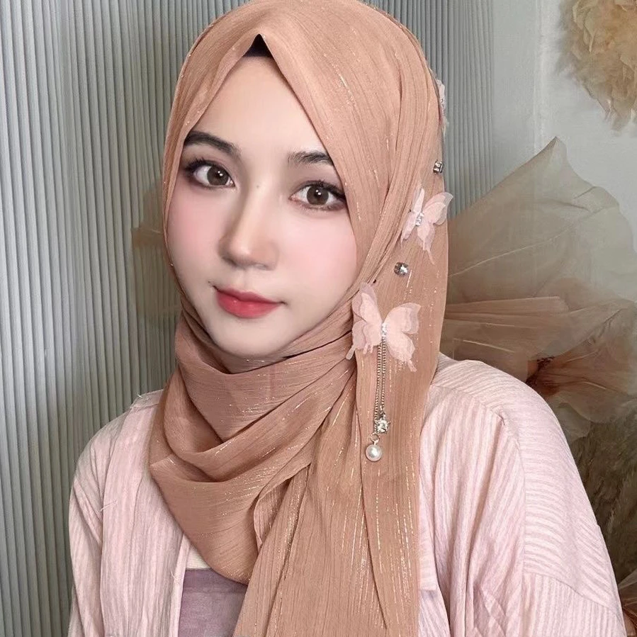 

Бабочка декор мусульманский Мубарак мусульманская одежда шифоновый хиджаб шарфы