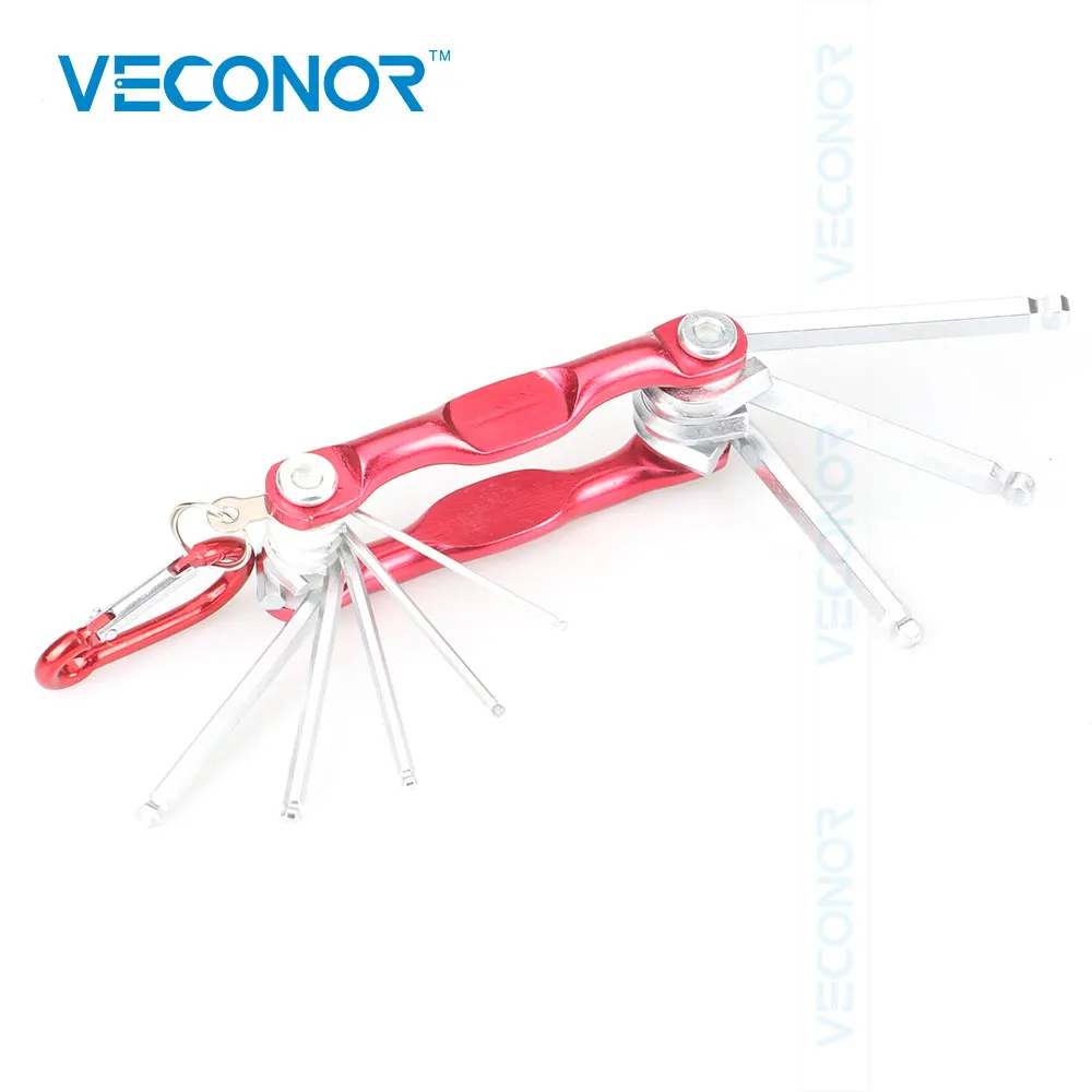 

1.5-6mm Aluminum Folding Ball Ended Hex Key Set With Carabiner Allen Key Pocket Set Steel