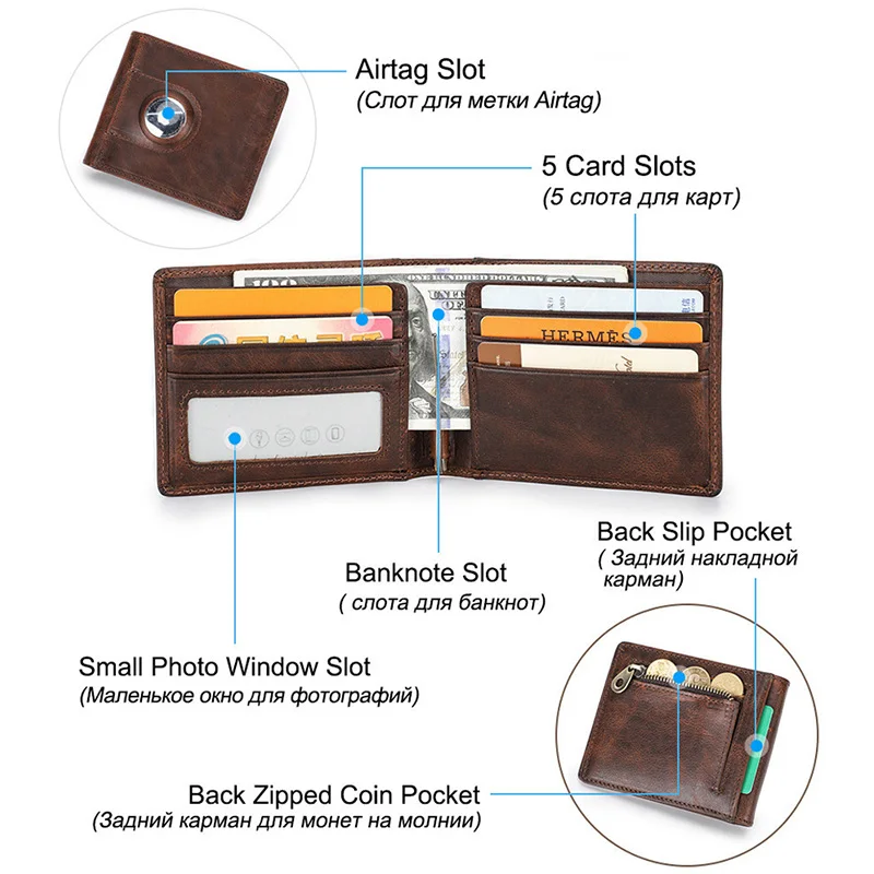 Ceny Airtags Portfel Luksusowe Prawdziwej Skóry RFID Zipper Torebki Anti-lost ID Etui Na Karty Kredytowe Z Apple Airtag Case Składany Portfel Męski