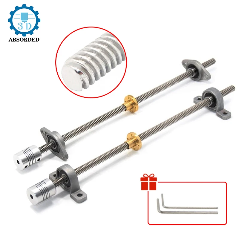 T8 Lead Screw Lead 8mm 100mm 200mm 350mm 400mm 500mm Vertical Horizontal Kit KFL08 KP08 With Nut Bearing CNC 3D Printer Parts