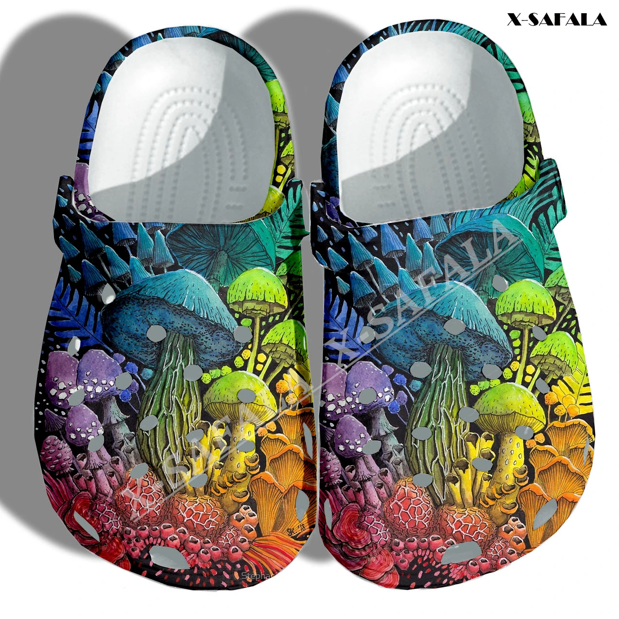 

Trippy Psychedelic Mushroom Fungus 3D Print Men Female Classic Beach Clogs Slippers Shoes Medical EVA Customizable With Charms 4