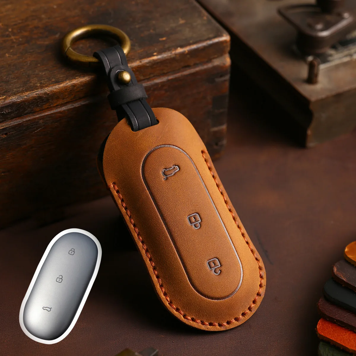 

Кожаный чехол для автомобильных ключей с 3 кнопками для ведущего Ideal Li ONE Auto L9 L8 Lixiang 2022 2023, аксессуары