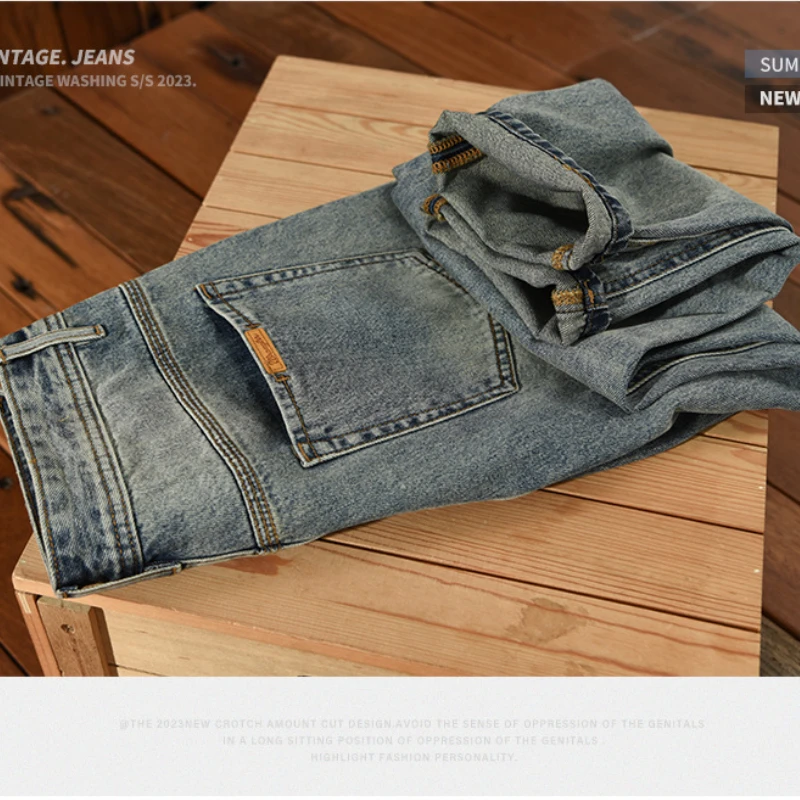 2023 Spring Summer New Vintage Jeans for Men Clothing Casual Washed Soft Cotton Streetwear Oversize Men Trousers A1016