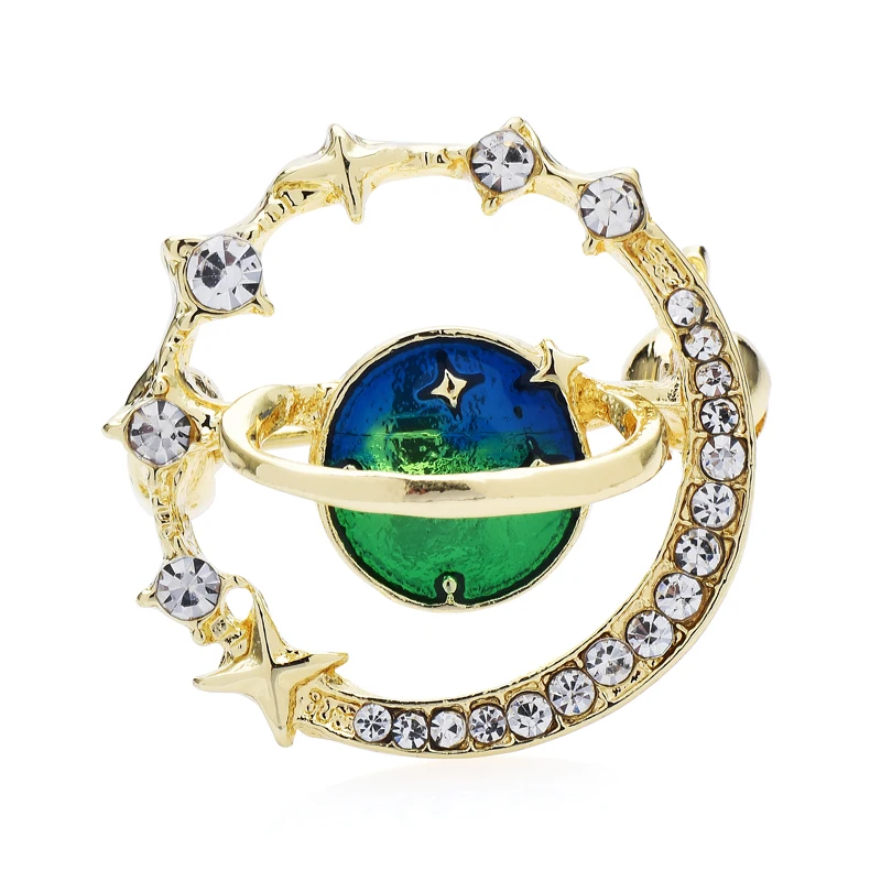 

Wuli&baby Rhinestone Earth Brooches For Women Unisex 2-color Enamel Round Planet Party Office Brooch Pin Gifts