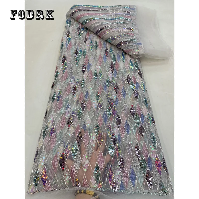 

Роскошная африканская сетчатая кружевная ткань 2023, высококачественные бусины, нигерийская вышивка блестками, французское Тюлевое кружево ...